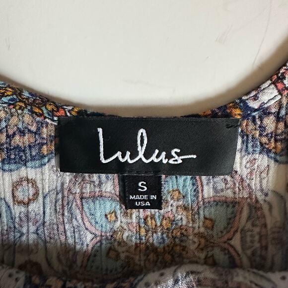 💥Lulu’s Perfect Getaway Blue Orange Print Shift Mini Dress Women’s Small boho - Picture 6 of 9